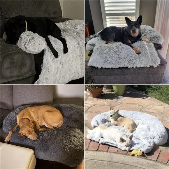 Calming Dog Bed Fluffy Plush DogMat for Furniture Protector with Removable Cover